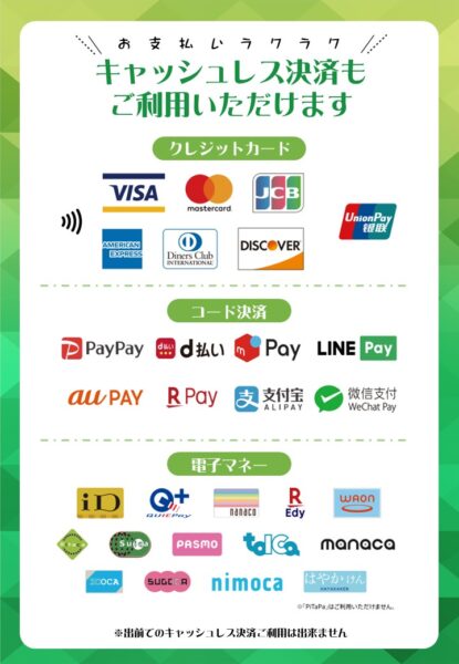 VISA mastercard JCB UnionPay paypay d払い 楽天Pay
